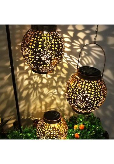 Singree Bahçe Dekorasyonu İçin Metal Kelebek Ve Sinekkuşu Desenli Güneş Enerjili Led Aydınlatma Lambası