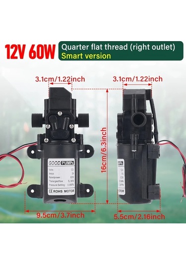 Xuweiwei 12v 60w 5l 0 8mpa Düz Boru Sağ Çıkışlı Kendinden Emişli Yüksek Basınçlı Araba Yıkama Bahçe Diyafram Pompası
