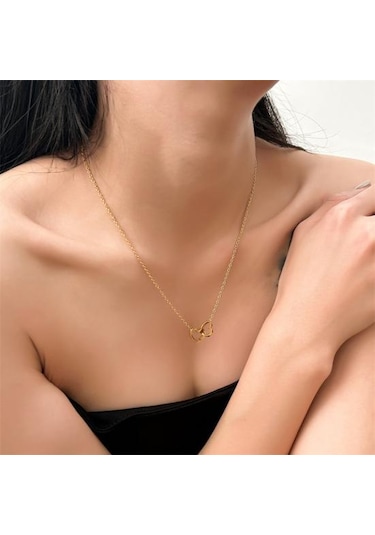 Çift Kalp Kolye Oyuk Kalp Kolye Zincir Kolye Sevgililer Günü Doğum Günü Yıldönümü Altın