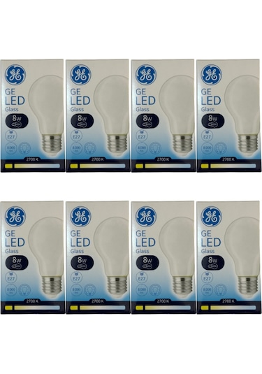General Electric 8w 2700k Sarı Işık E27 Duylu Led Cam Ampul 8 Adet