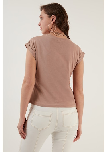 Lela Bisiklet Yaka % 100 Pamuk Basic Bayan T Shirt 5864121 Bisküvi