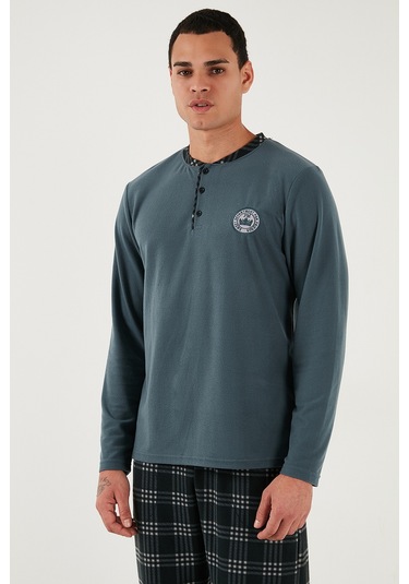 Buratti Ekoseli Yumuşak Dokulu Regular Fit Uzun Kollu Erkek Pijama Takımı 609611030 Antrasit