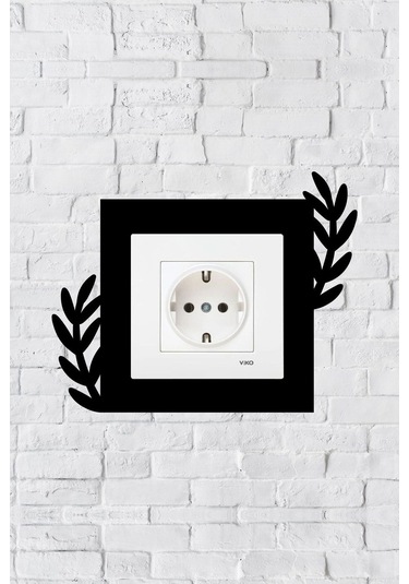Bitki Tasarım Priz Çerçevesi İç Ölçü 8,4x8,4 Cm Dekoratif Priz - Anahtar Çerçevesi - Duvar Susu Siyah