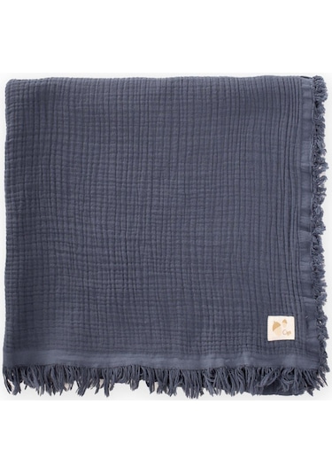 Cigit Dört Kat Püsküllü Battaniye 80x120 Cm Antrasit Antrasit