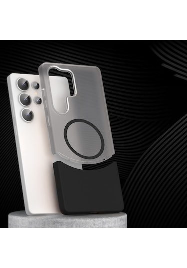 Mobilteam Galaxy Uyumlu S24 Ultra Kılıf M-safe Şarj Özellikli Mıknatıslı Duble Kapak - Gri Gri