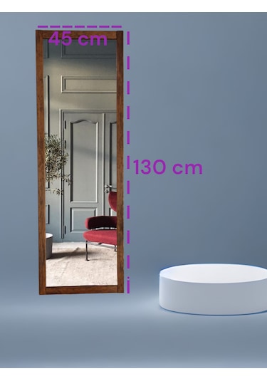 Ceviz Renk Ahşap Çerçeve Duvar Ayna 130 45cm Antre Hol Boy Ayna