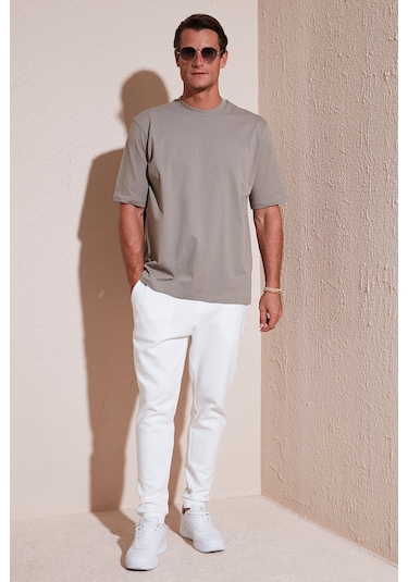 Buratti Pamuklu Oversize Bisiklet Yaka Basic Erkek T Shirt 5902365 Vizon Yeşili