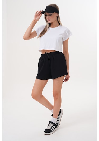 Genius Store Kadın Modal Şort Beli Lastikli Cepli Şort Modal-şort Siyah