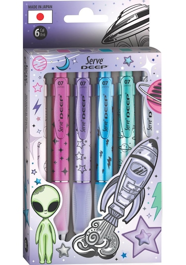 Serve Deep Uçlu Kalem Uzay Serisi - 6'lı Set Çok Renkli