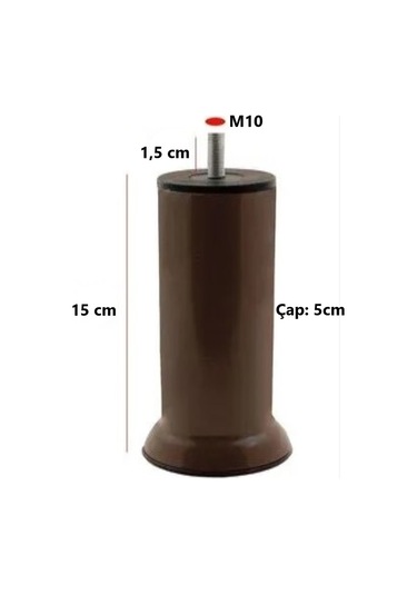 Mobilya Kanepe Baza Koltuk Çekyat Yükseltme Ayağı Kalın Diş M10 Kahverengi Plastik 15 Cm 4 Adet Kahverengi