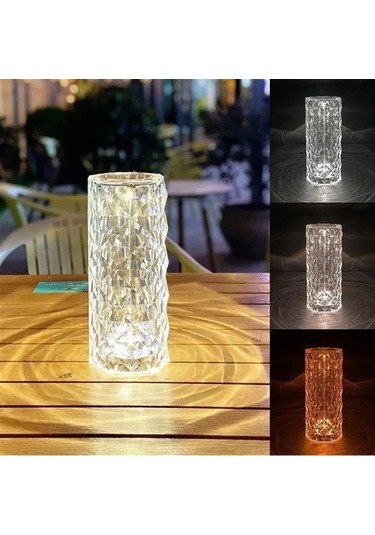 Şarjlı Dokunmatik Led Kristal Diamond Elmas Ambiyans Romantik Gül Masa Lambası 3 Renkli Çok Renkli