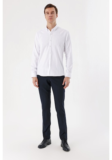 Morven Erkek Beyaz Trend Jakar Desen Düğmeli Yaka Slim Fit Gömlek 24mc004005600 Beyaz Beyaz