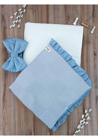 Pike Bebek Battaniyesi Kundağı %100 Pamuklu Çıkarılabilen İç Elyaf Yenidoğan Hastane Çıkışı Mavi