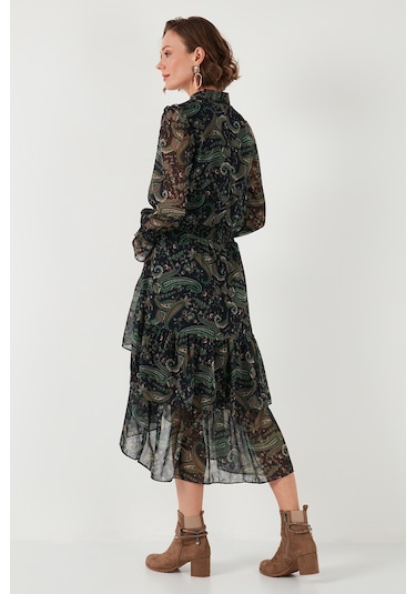 Lela Regular Fit Yaka Detaylı Volanlı Şifon Midi Bayan Elbise 611El1448 Yeşil Lela Regular Fit Yaka Detaylı Volanlı Şifon Midi Bayan Elbise 611El1448 Yeşil