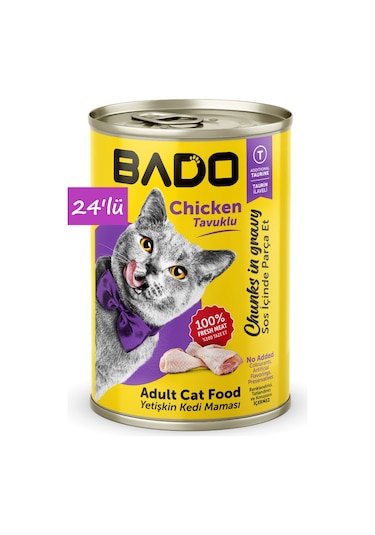 Bado Yetişkin Yaş Kedi Maması Tavuk Etli 400gr 24'lü