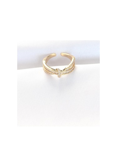 Kıvrım Model Gold Renk Zirkon Taşlı Ayarlanabilir Yüzük Altın