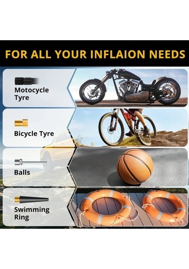 Fastbuy Turcoshop11 Carsun 150psı Taşınabilir Kompresör Dijital Lastik Pompası Led Işık 3 Nozul 12v