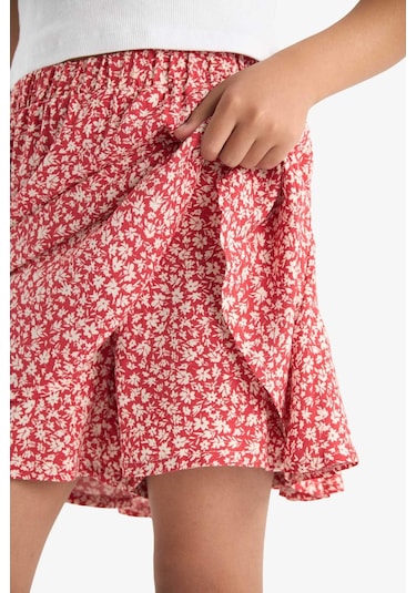 Defacto Kız Çocuk Desenli Esnek Belli Viskon Etek E3836a825smrd62 Kırmızı