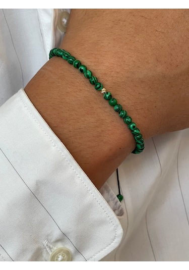 14 Ayar Altın Dorikalı Doğal Malahit Taşlı Şık Altın Bileklik Altın