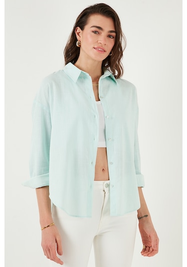 Lela Pamuklu Regular Fit Uzun Kollu Düz Bayan Gömlek Cf25S168305 Mint