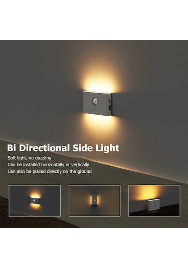 Hareket Sensörü Gece Işığı, C Şarj Çift Taraflı Manyetik Led Beyaz