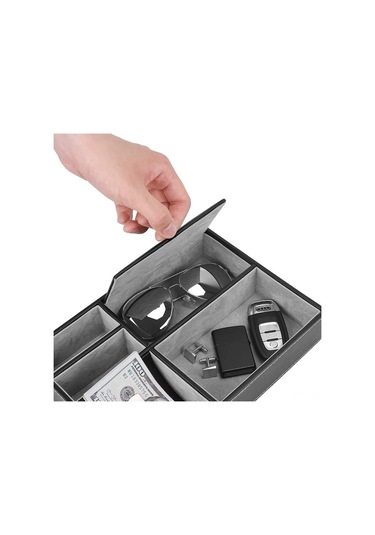 Qingmipy Deri Çok Bölmeli Aksesuar Organizatörü - Cüzdan, Takı, Anahtar Saklama Tepsisi Siyah