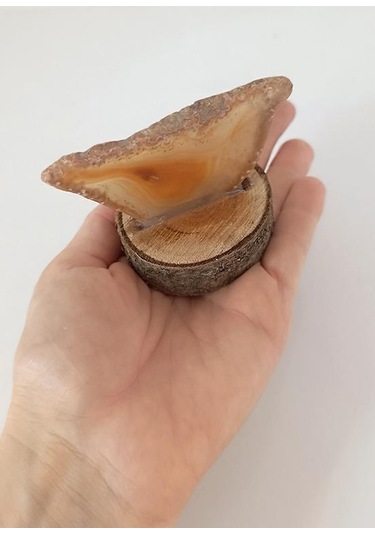 Doğal Taş Plaka Akik Ahşap Standlı Dekoratif Obje Biblo Traverten 16983