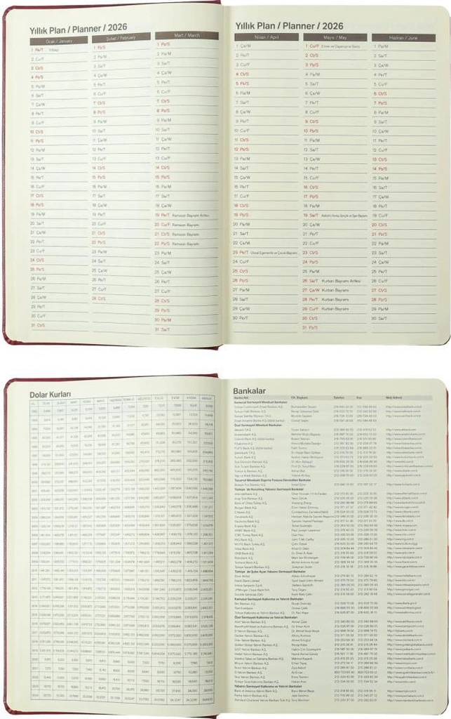 Victoria's Journals Business 2026 Günlük Ajanda 17x24cm Sert Kapak Ivory 80gr. Ayraçlı Bordo Bordo