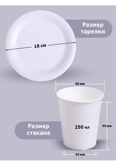 Mideko 50 Tabak + 50 Bardaklı Tek Kullanımlık Sofra Seti 300260369 Beyaz