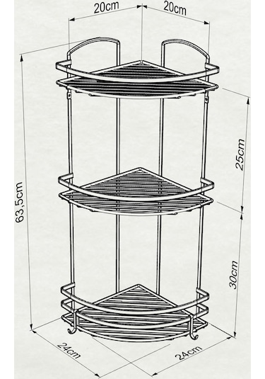 Teknotel Üç Katlı Kancalı Banyo Rafı Beyaz Lm009H Çok Renkli