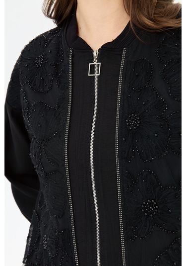 İnci Çakma Detaylı Pantolonlu Takım Siyah Siyah