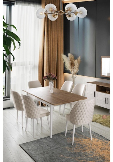 Çakıl Mdf Yemek Masa 6lı Sandalye Takımı 90x145cm 001