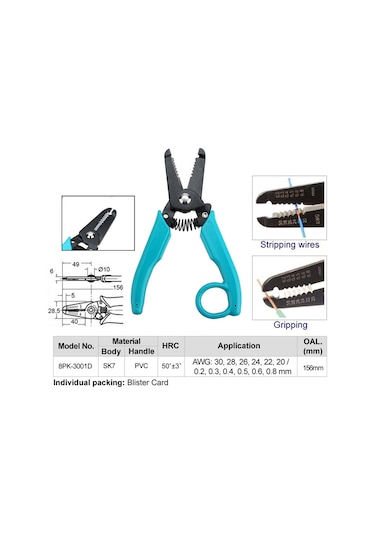 Monyee Pro'skit 8pk-3001d Hassas Tel Soymak Aleti, Sk7 Çelik, Cnc İşleme, Güvenlik Kilitli, Pvc Anti-skayma Kolu, Awg 30-20 Aralığı Siyah Ve Mavi