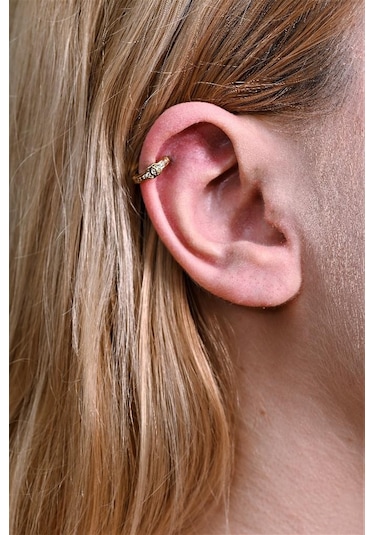 Gold Desen Detay Zirkon Taş Çelik Piercing Tragus Helix Kıkırdak Küpesi-0vp170 Çok Renkli