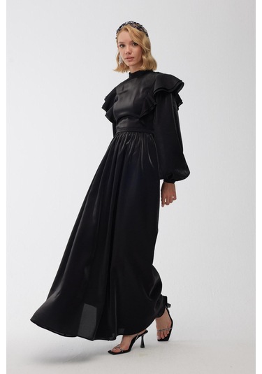 Işıltılı Grace Abiye Elbise Siyah Siyah