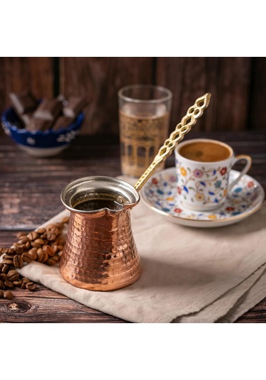 Ludıa Ahşap Saplı El Yapımı Dövme Bakır Cezve No1 Kahve Cezvesi