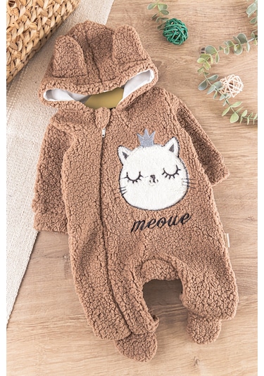 Babymod Kedi Figürlü Peluş Welsoft Kız/erkek Bebek Tulum Kahverengi