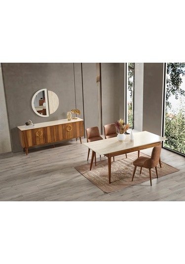 Luna Yemek Odası Takımı Yemek Masası + 4 Adet Sandalye Kahverengi