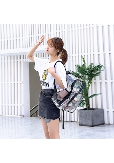 Şeker Rengi PVC Şeffaf Su Geçirmez Öğrenci Okul Çantası - Siyah