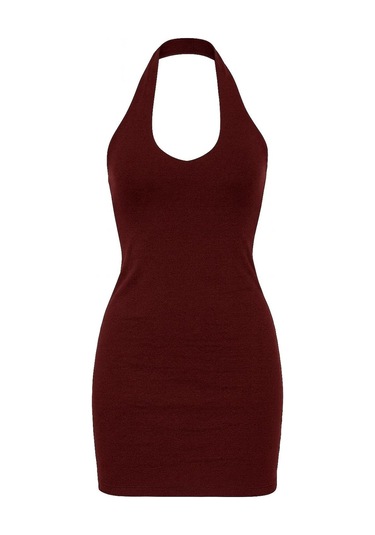 Sırt Dekolteli Mini Elbise Bordo