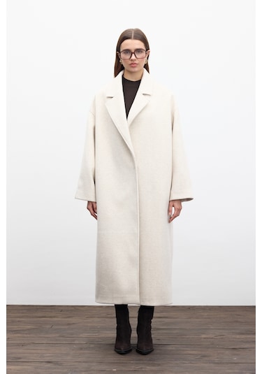 Düz Kapama Kaşe Kaban Bej Bej