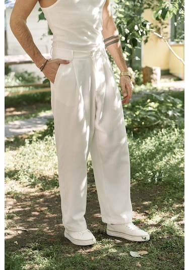 Ayyubay Pileli Ekru Erkek Pantolon Ekru