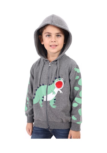 Toontoy Erkek Çocuk Baskılı Hırka Antrasit Melanj