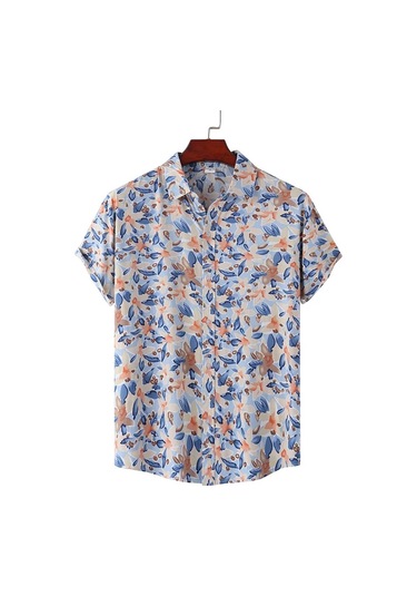 Snapbuy Erkek Yaz Çiçek Kısa Kollu Hawaii Gömlek Slim Fit Plaj Bluzgri Gri