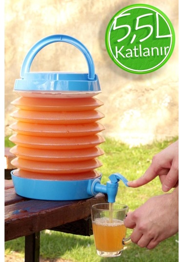 Katlanabilir Su Sebili Çeşmeli Körüklü Su Bidonu Çeşme Piknik Kamp Damacana Içecek Şişesi Mavi