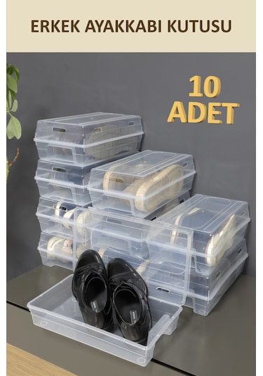 İronika 10 Adet Erkek Ayakkabı Kutusu Şeffaf Ayakkabı İstifleme S Şeffaf