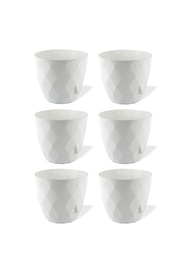 Omnipazar Krs-452 Yakamoz Tabaklı Plastik Saksı Takımı 1.3 Lt Beyaz 6 Adet