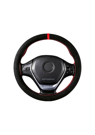 Vw Golf 7 Uyumlu Dikmeli Direksiyon Kılıfı Alkantra Kırmızı Yüzüklü