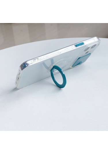 More Tr Ally İphone 12 Mini 5 4inç Kılıf Sürgülü Kamera Lens Korumalı Yüzük Standlı Silikon Kılıf Siyah