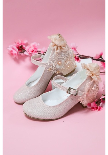 Gimer - Topuklu Pudra Simli Kız Çocuk Ayakkabı - Mwm012516Pg Pudra